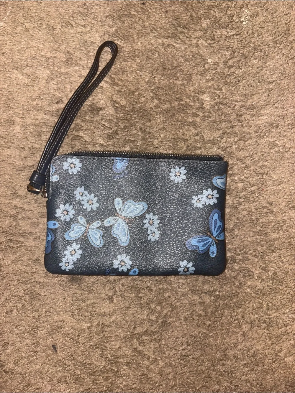 Coach Navy Wristlet with Light Blue Butterfly Print - Picture 3 of 3
